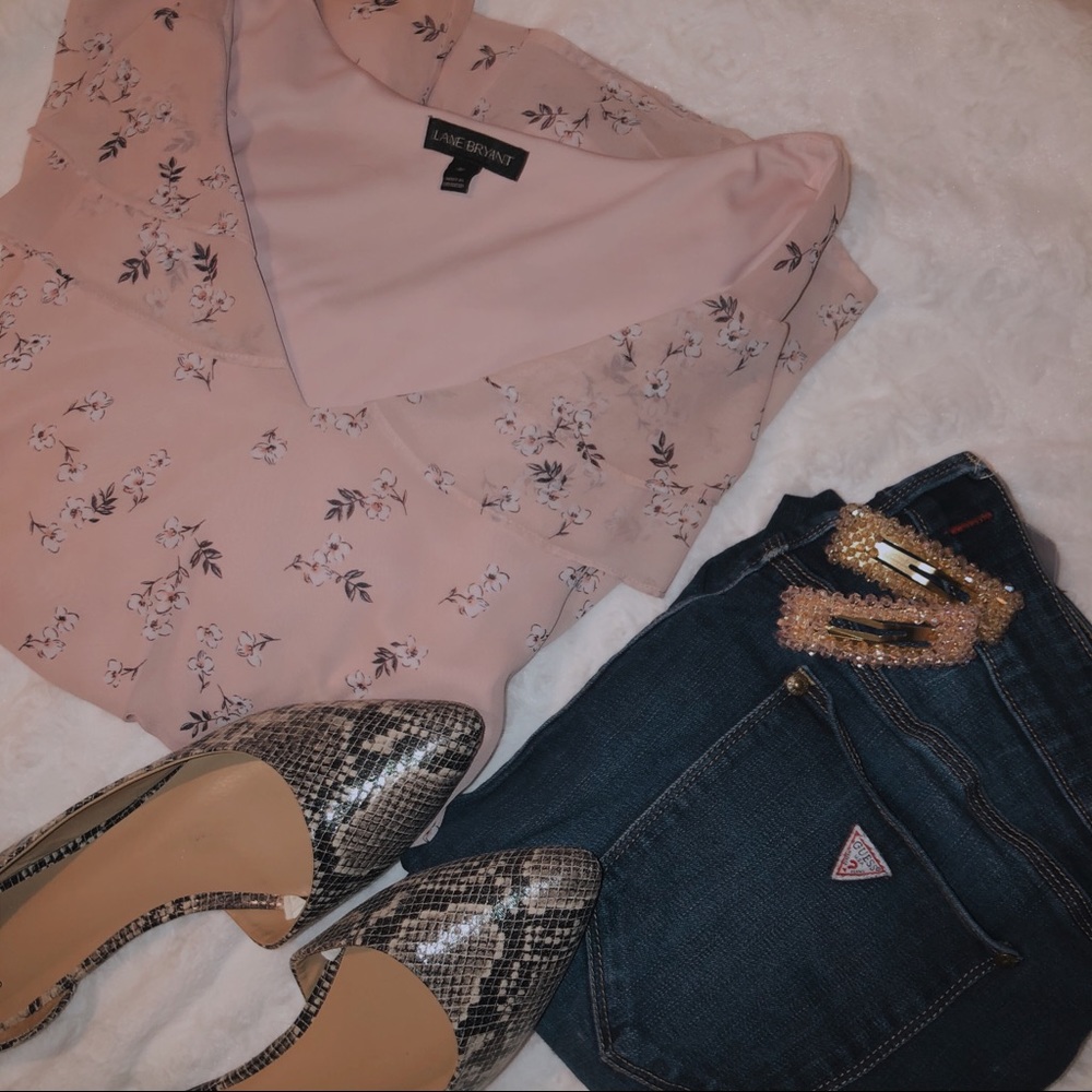 Pink Ruffled Peplum Blouse Lane Bryant Plus 18